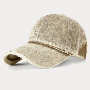 Vintage Distressed Denim Baseball Cap -  Khaki